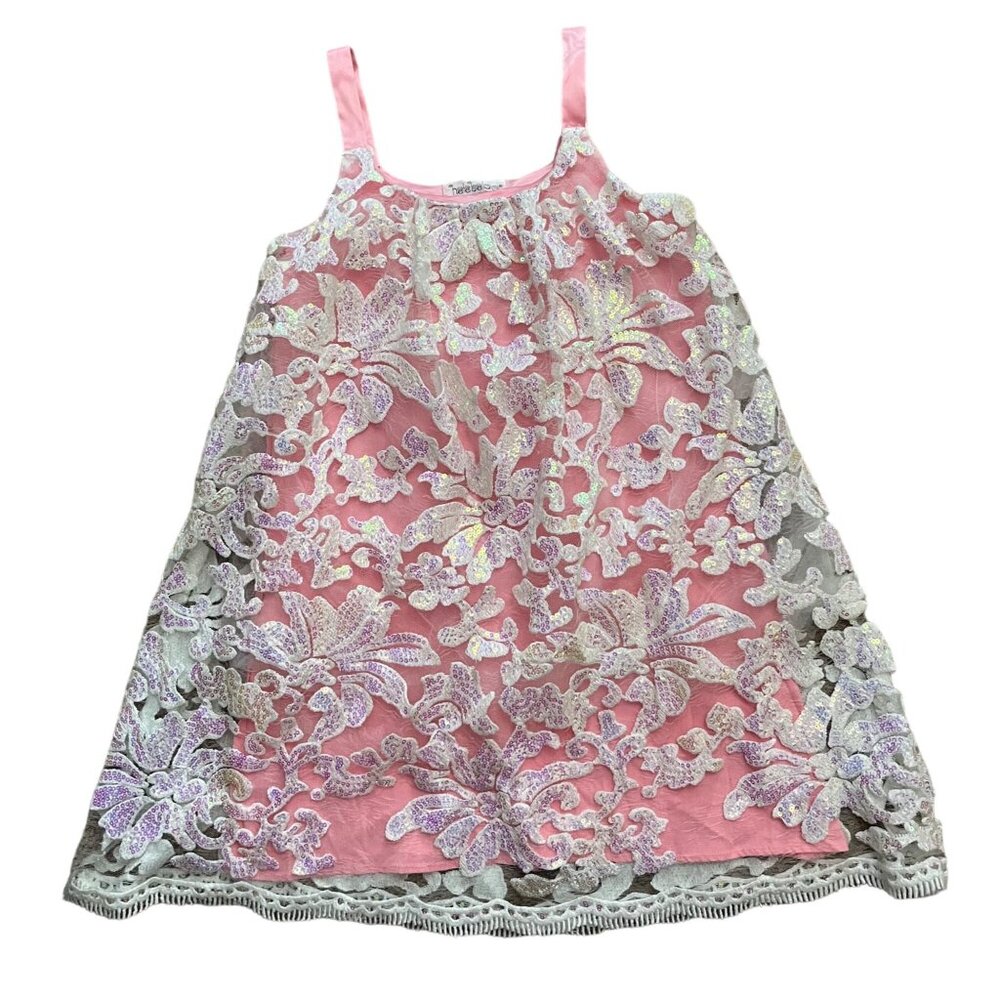 $140 Halabaloo 8 Dress Pink Satin White Tulle Sequins Party Wedding Guest Easter